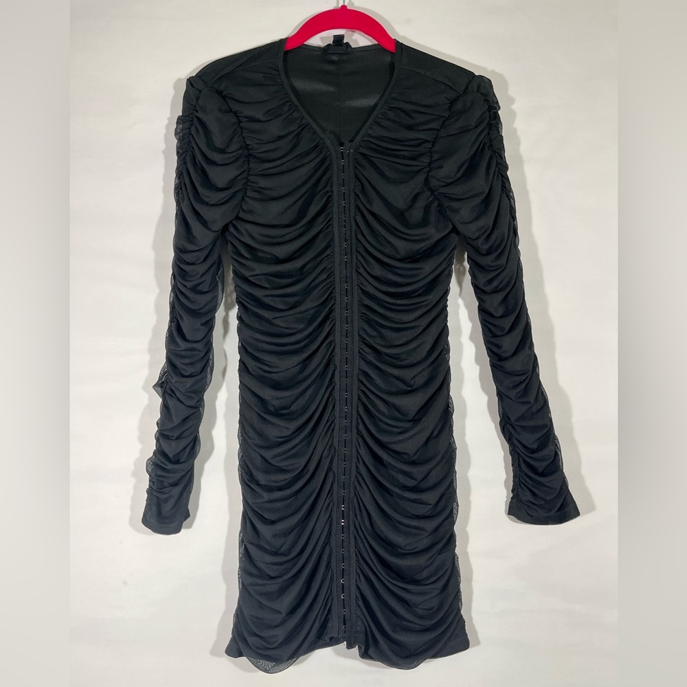 FIESTAR BODYCON‎ RUCHED DRESSS FRONT W/HOOK & CLOSURE SZ L BLACK NEW
